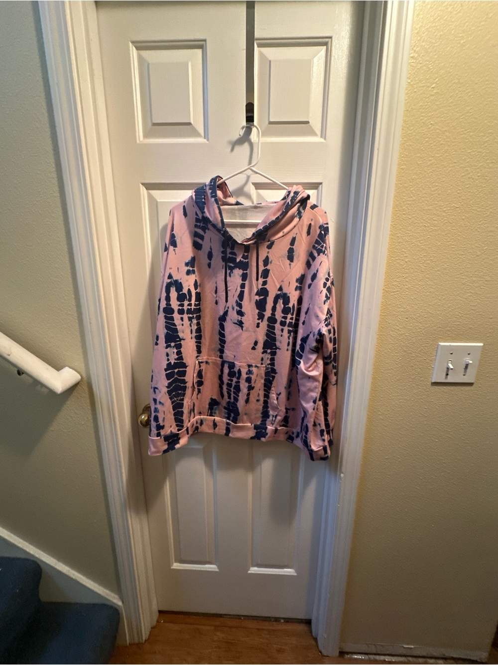 Pink and Navy Tie-Dye Hooded Sweatshirt